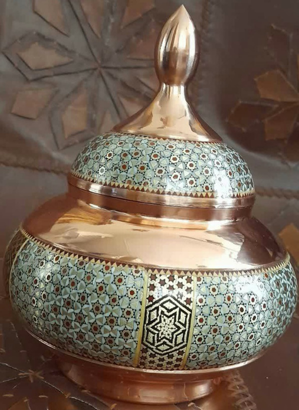 گزخوری بدون پایه ۲۵سانتی مس و خاتم به همراه جعبه تمام مخمل مشکی