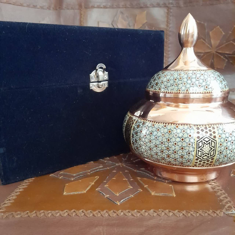 گزخوری بدون پایه ۲۵سانتی مس و خاتم به همراه جعبه تمام مخمل مشکی