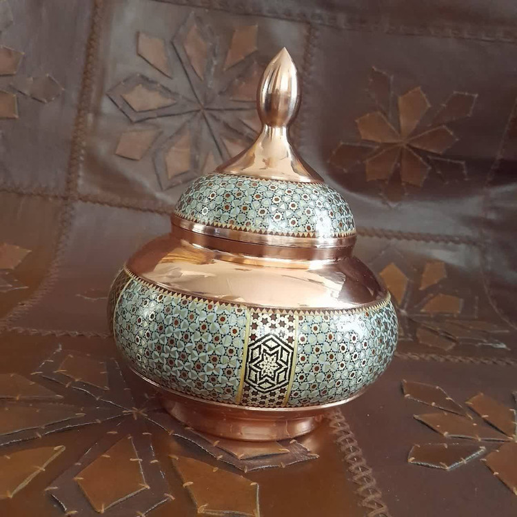 گزخوری بدون پایه ۲۵سانتی مس و خاتم به همراه جعبه تمام مخمل مشکی