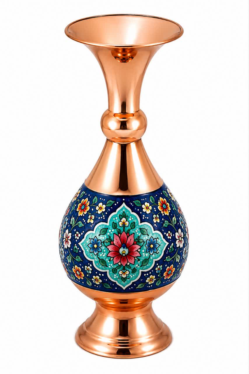 گلدان ۲۱سانت مس و میناکاری مدل پردازی